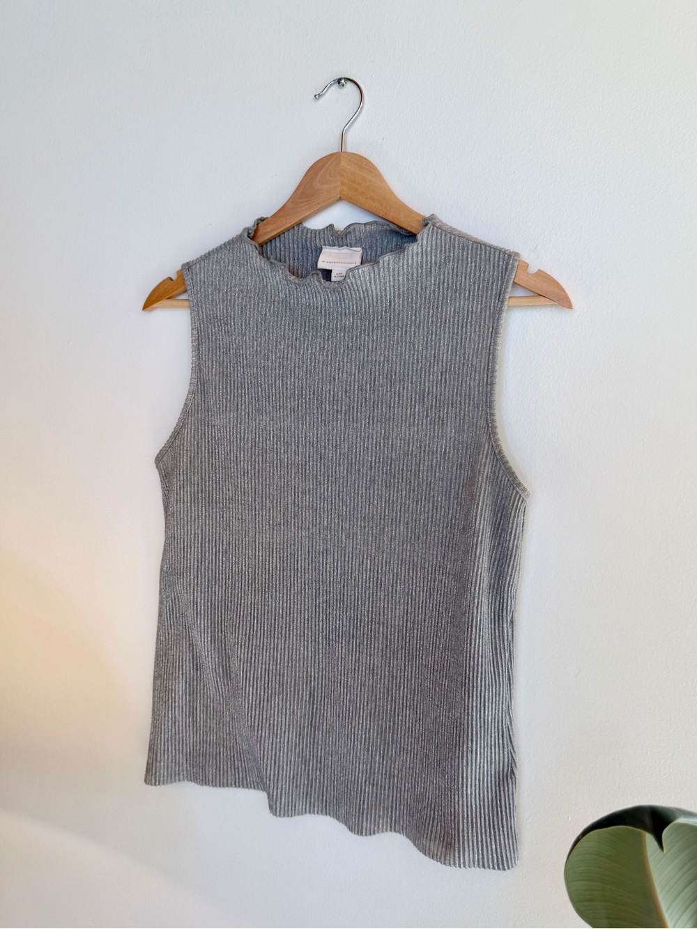 Anthropologie Gray Ribbed Mock-Neck Tank